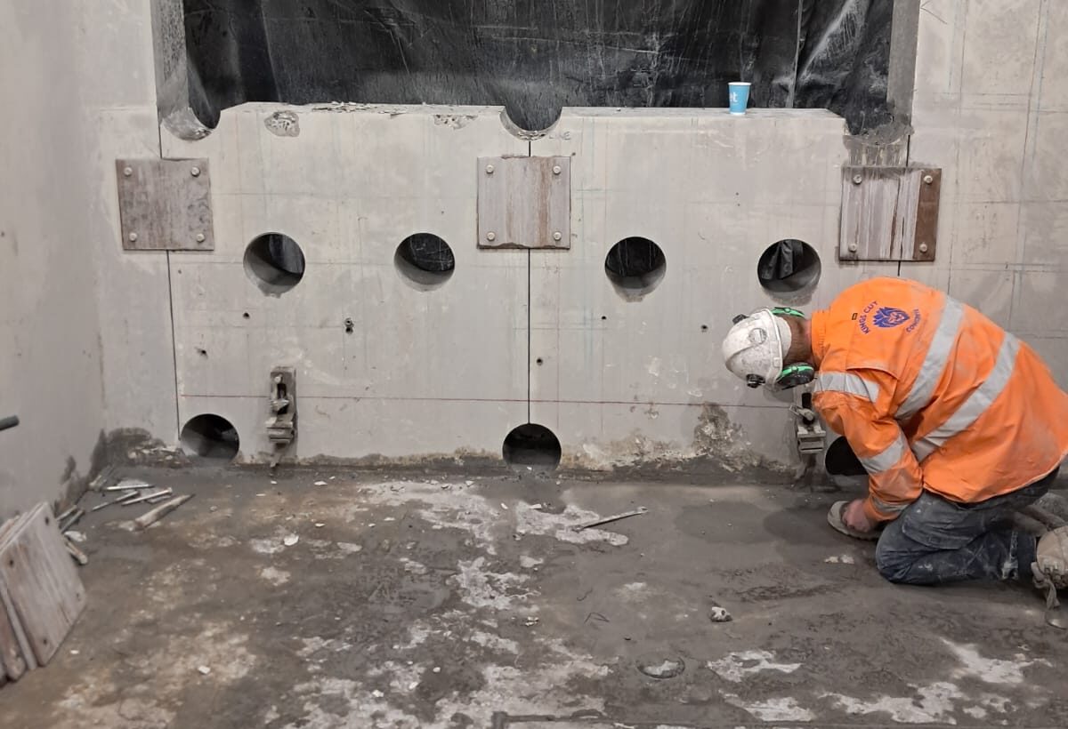 core drilling, structural modification in progress