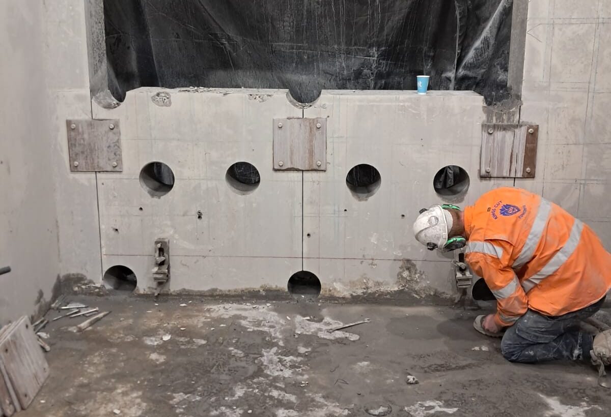 core drilling for structural modification in progress